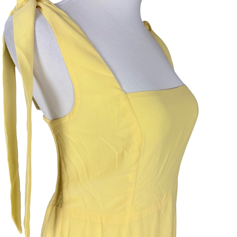 NWT Lulus Summer Invite Yellow Tie-Strap Tiered Midi Dress Size L - Picture 5 of 13